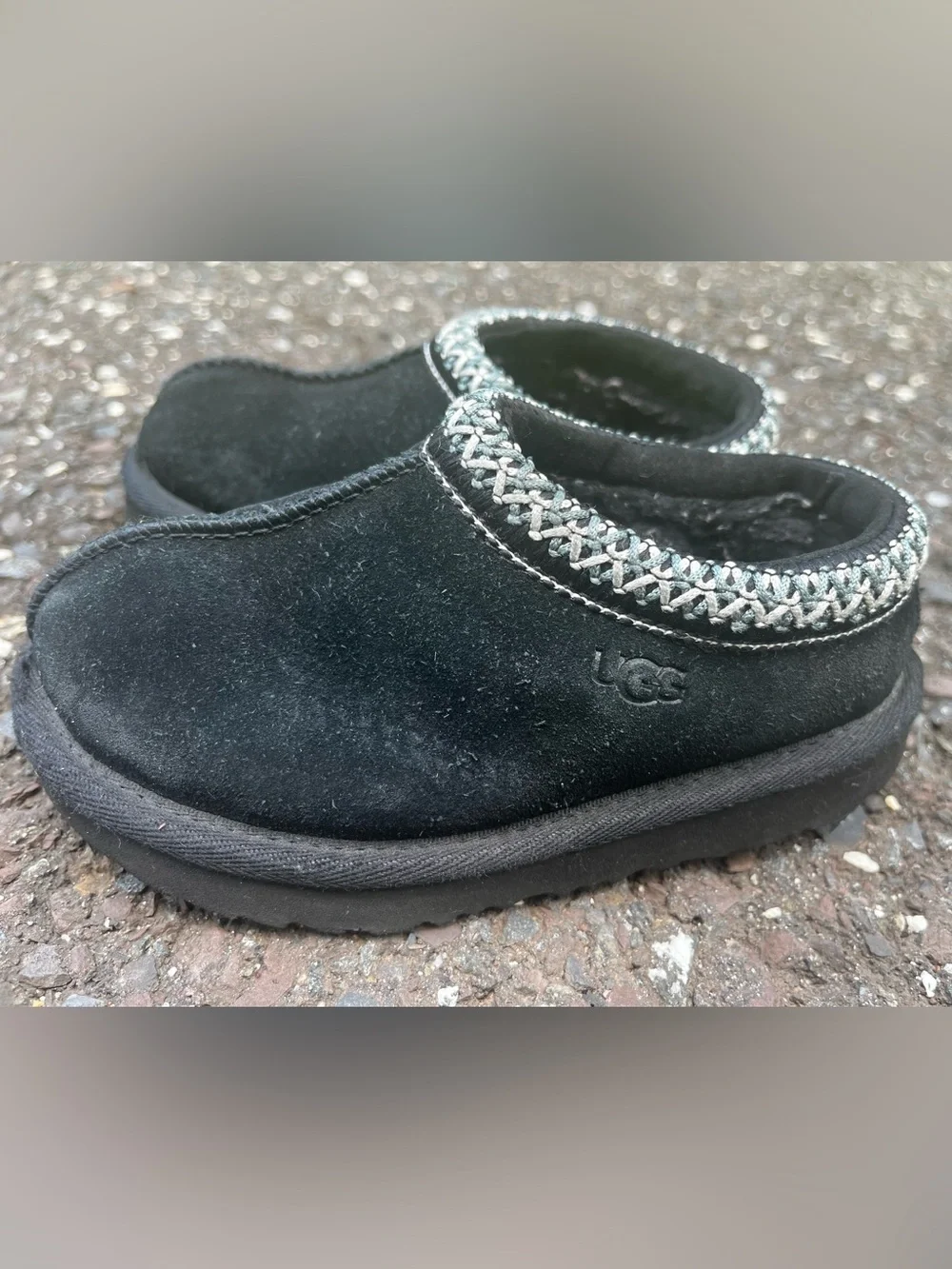 UGG Tasman II Toddler Size 9 Black Suede Slippers Wool Lined Kids Shoes